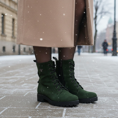 Welurowe botki damskie Pollonus zielone 5-1109-017