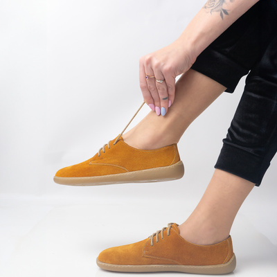 Skórzane pólbuty damskie Pollonus Barefoot 5-1288-025 Żółty Welur