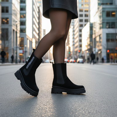 Welurowe botki damskie Pollonus czarne 5-1579-006