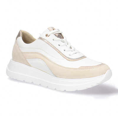 Skórzane półbuty damskie sneakersy Pollonus biały+złoty 5-1721-001  