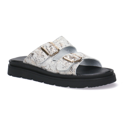 Skórzane klapki damskie Pollonus BOA Biel i Złoto 5-1750-003