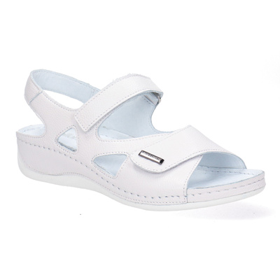 Solidne skórzane sandały na rzepy Pollonus biały 5-0994-111  