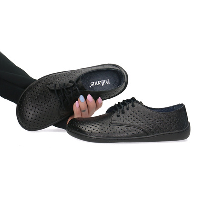 Skórzane półbuty damskie Pollonus Barefoot 5-1288-029 Czarny/Perforacja 